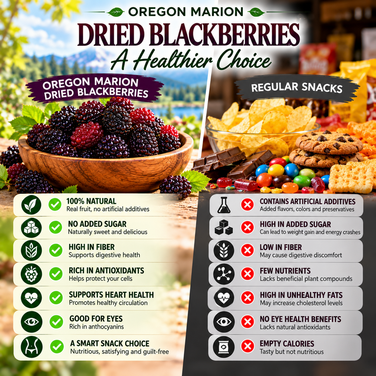 Premium Oregon Marion Dried Blackberries – Large, Plump, Naturally Sweet & Bursting with Berry Flavor -$AC