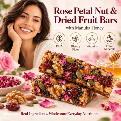 Rose Petal Nut & Dried Fruit Bars with Manuka Honey-V