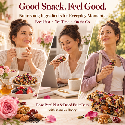 Rose Petal Nut & Dried Fruit Bars with Manuka Honey-V