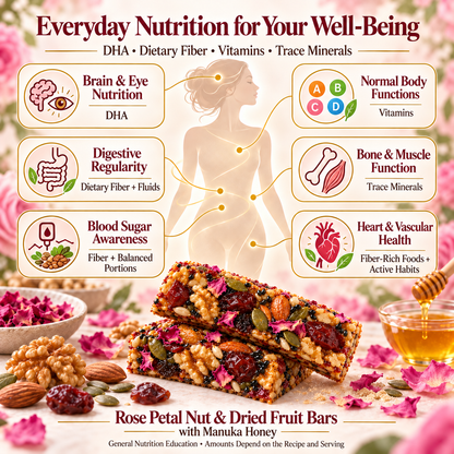 Rose Petal Nut & Dried Fruit Bars with Manuka Honey-V