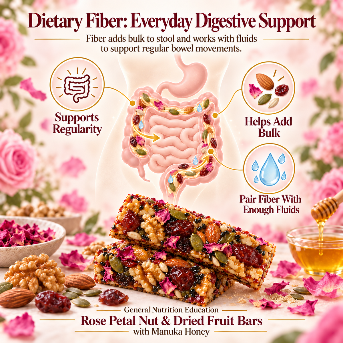 Rose Petal Nut & Dried Fruit Bars with Manuka Honey-V