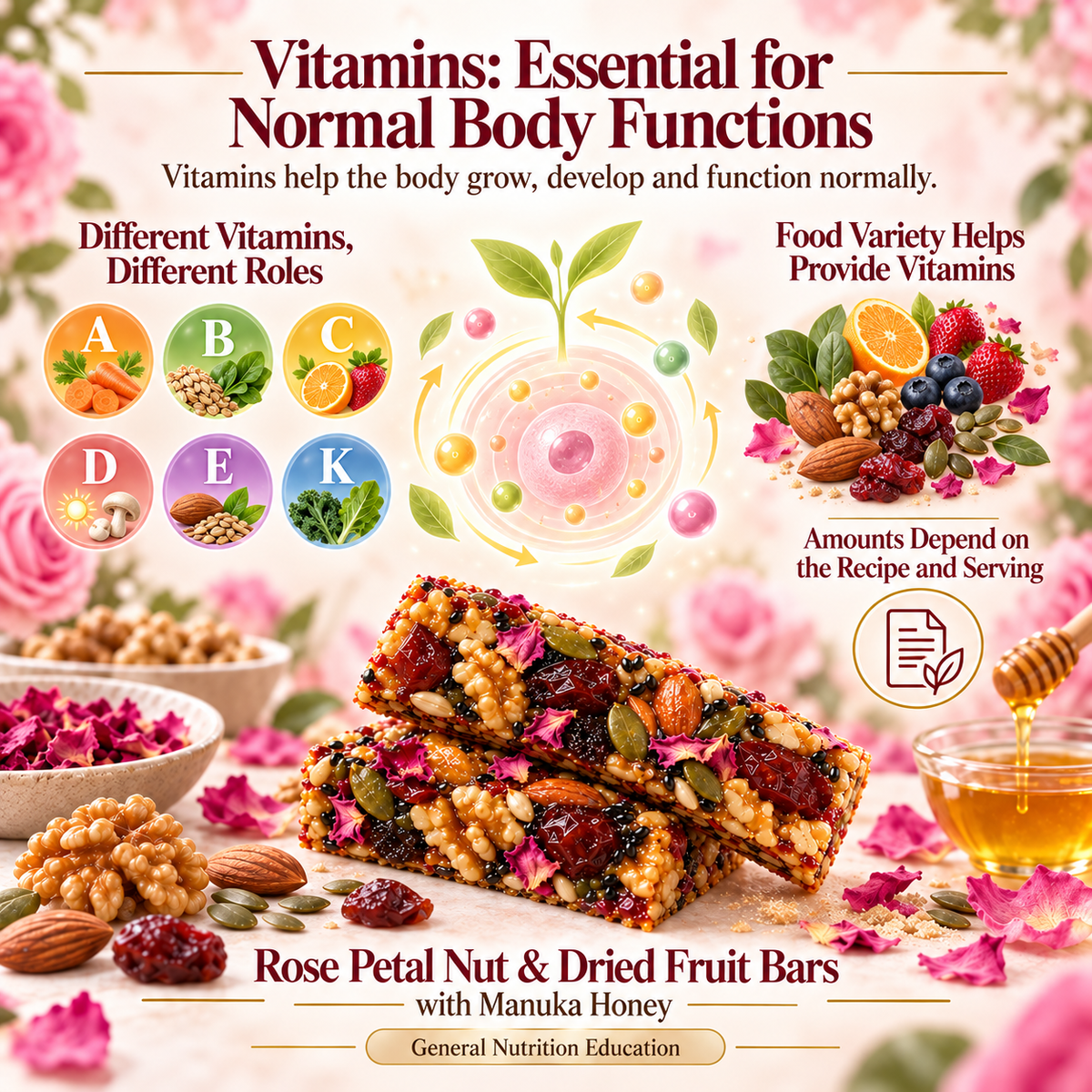 Rose Petal Nut & Dried Fruit Bars with Manuka Honey-V
