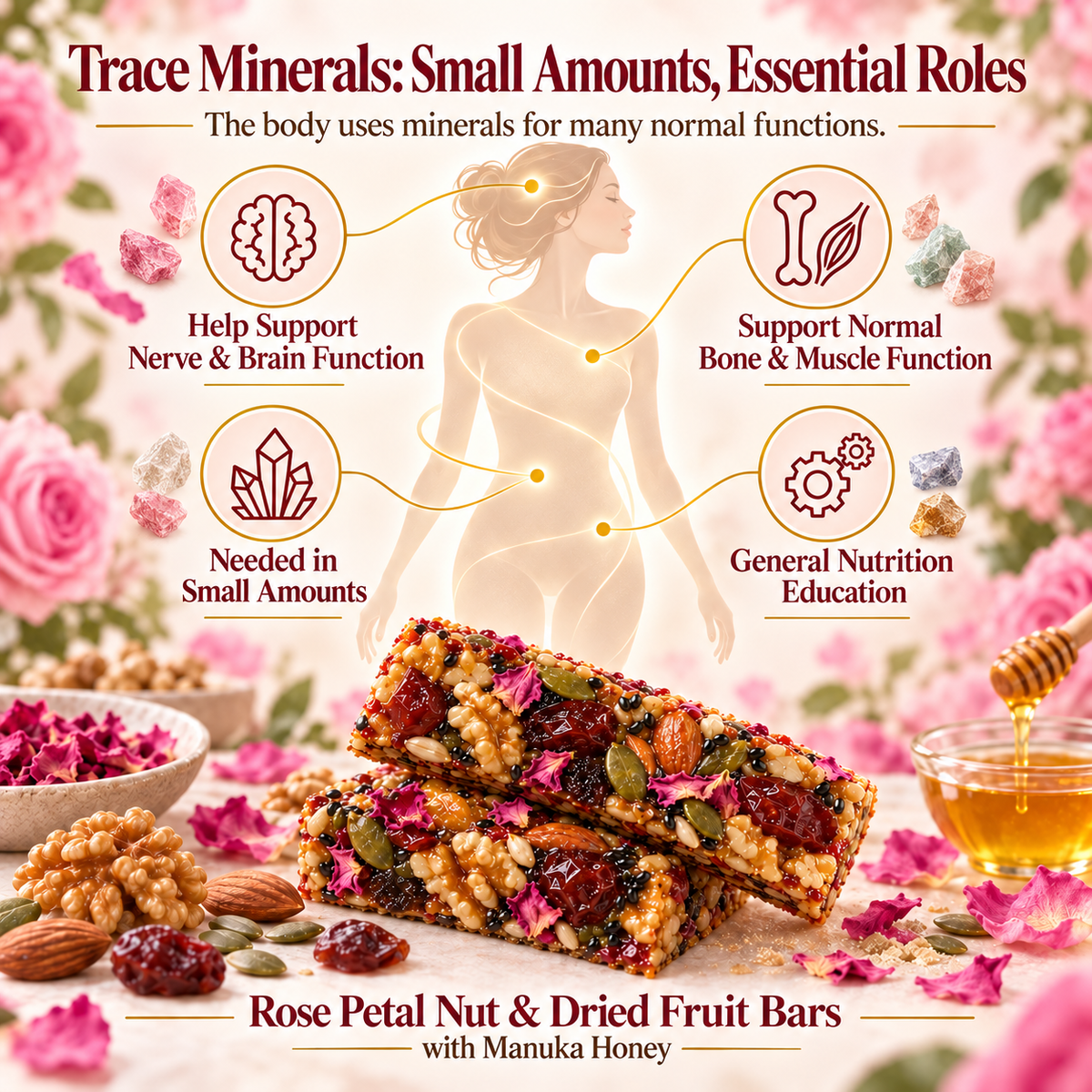 Rose Petal Nut & Dried Fruit Bars with Manuka Honey-V