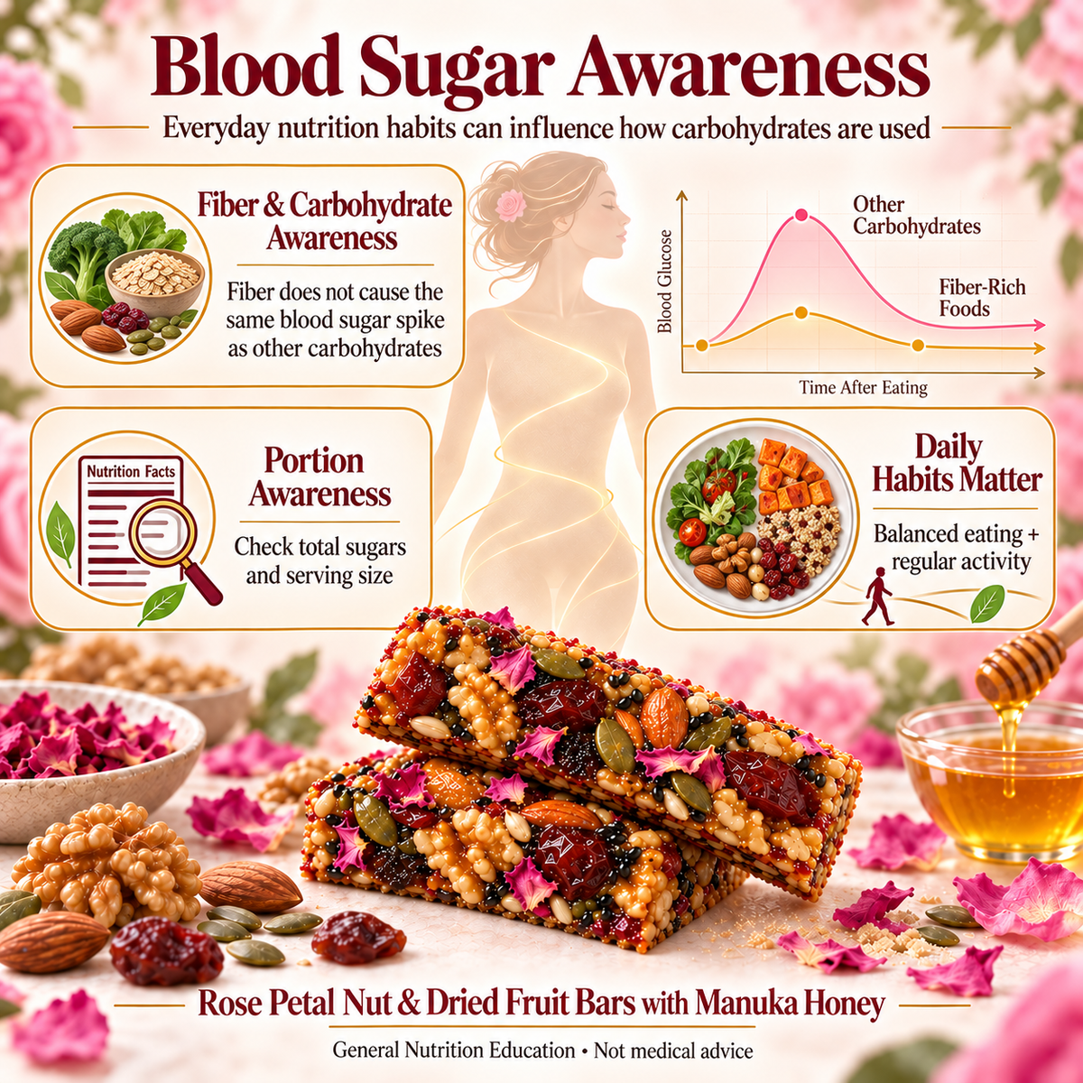 Rose Petal Nut & Dried Fruit Bars with Manuka Honey-V