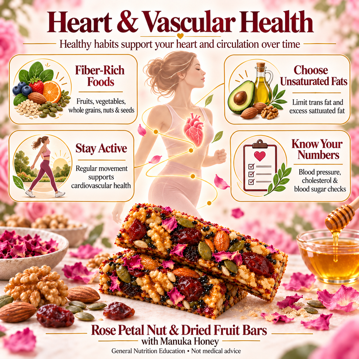 Rose Petal Nut & Dried Fruit Bars with Manuka Honey-V
