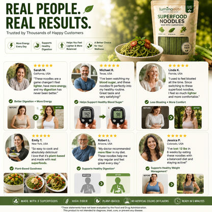 Luminaelite Superfood Noodles - Plant-Based High Fiber Noodles with Mulberry Leaf, Bitter Melon & Celery, Ready in 5 Minutes-V