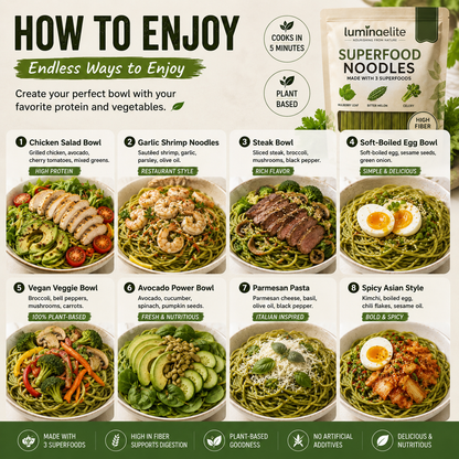 Luminaelite Superfood Noodles - Plant-Based High Fiber Noodles with Mulberry Leaf, Bitter Melon & Celery, Ready in 5 Minutes-V