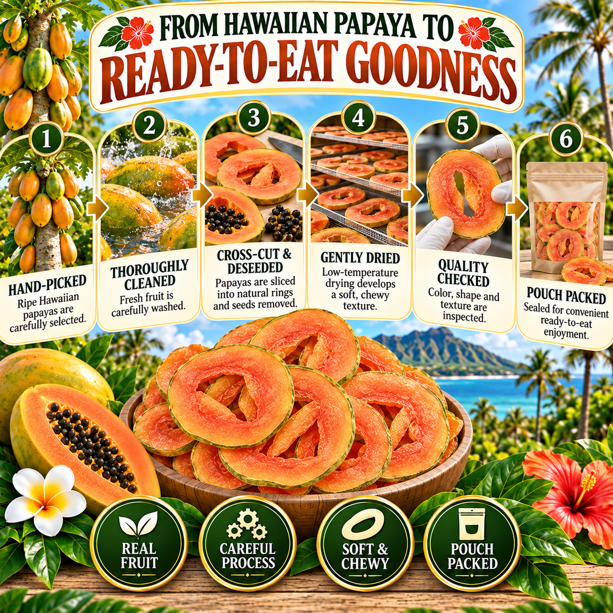 Premium Dried Papaya Slices – Natural Tropical Fruit Snack With Dietary Fiber & Antioxidant Nutrition -$AC