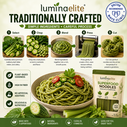 Luminaelite Superfood Noodles - Plant-Based High Fiber Noodles with Mulberry Leaf, Bitter Melon & Celery, Ready in 5 Minutes-V