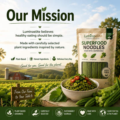 Luminaelite Superfood Noodles - Plant-Based High Fiber Noodles with Mulberry Leaf, Bitter Melon & Celery, Ready in 5 Minutes-V