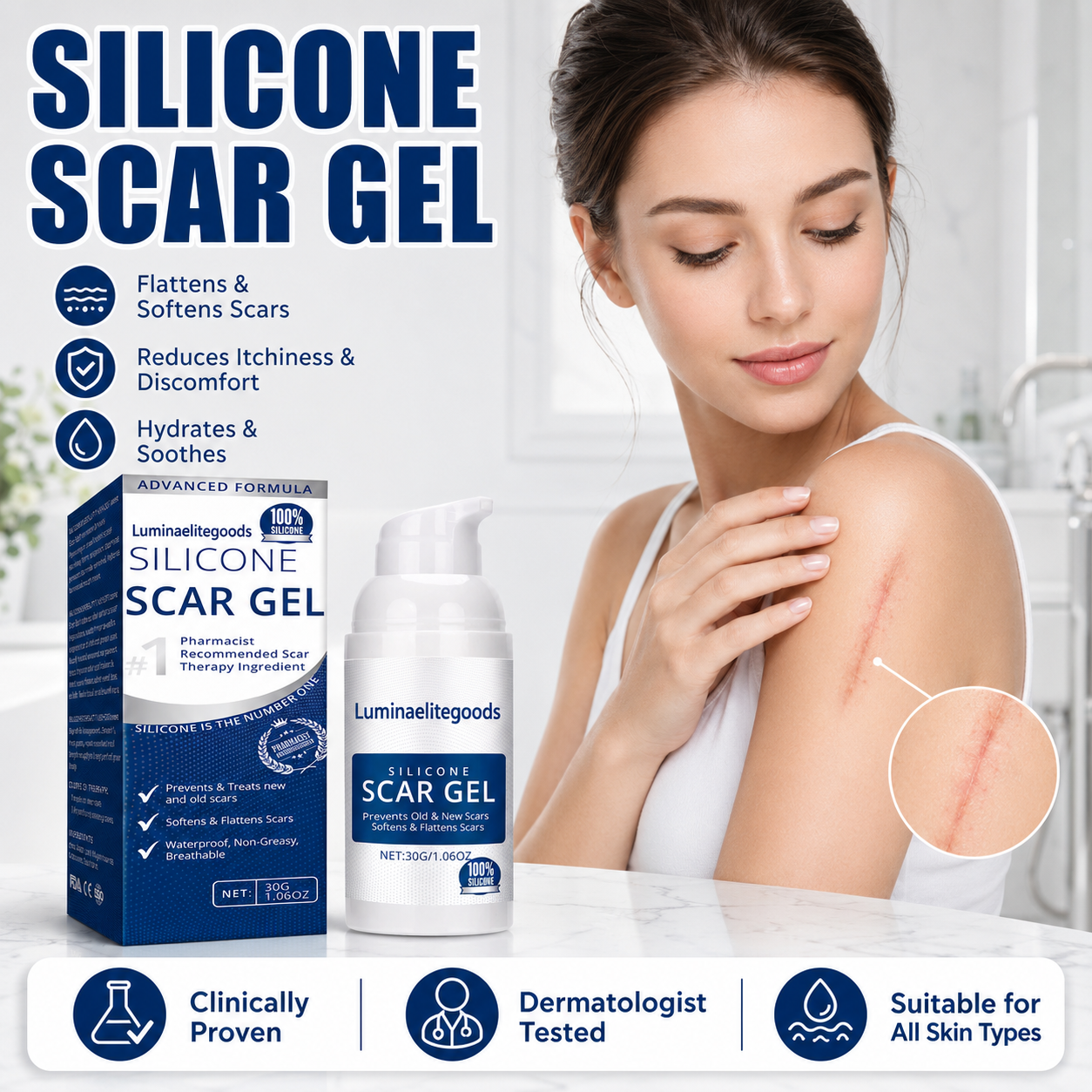 Advanced Silicone Scar Gel | Helps Soften, Smooth & Improve the Look of New and Old Scars-Zuckerberg