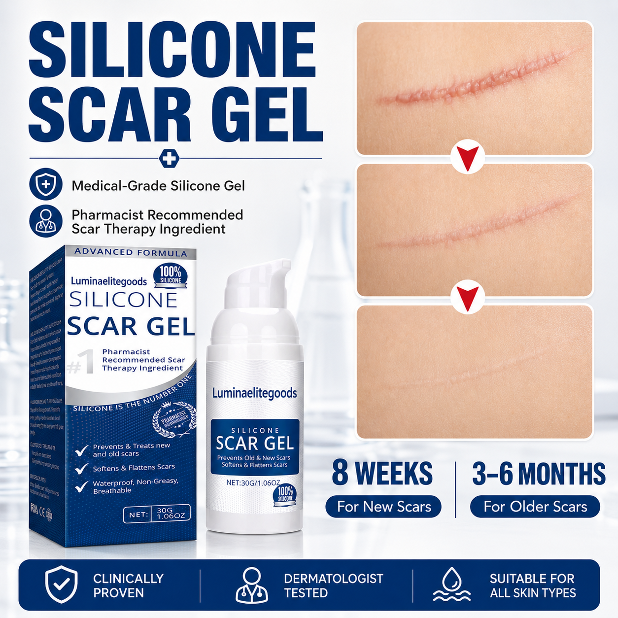 Advanced Silicone Scar Gel | Helps Soften, Smooth & Improve the Look of New and Old Scars-Zuckerberg