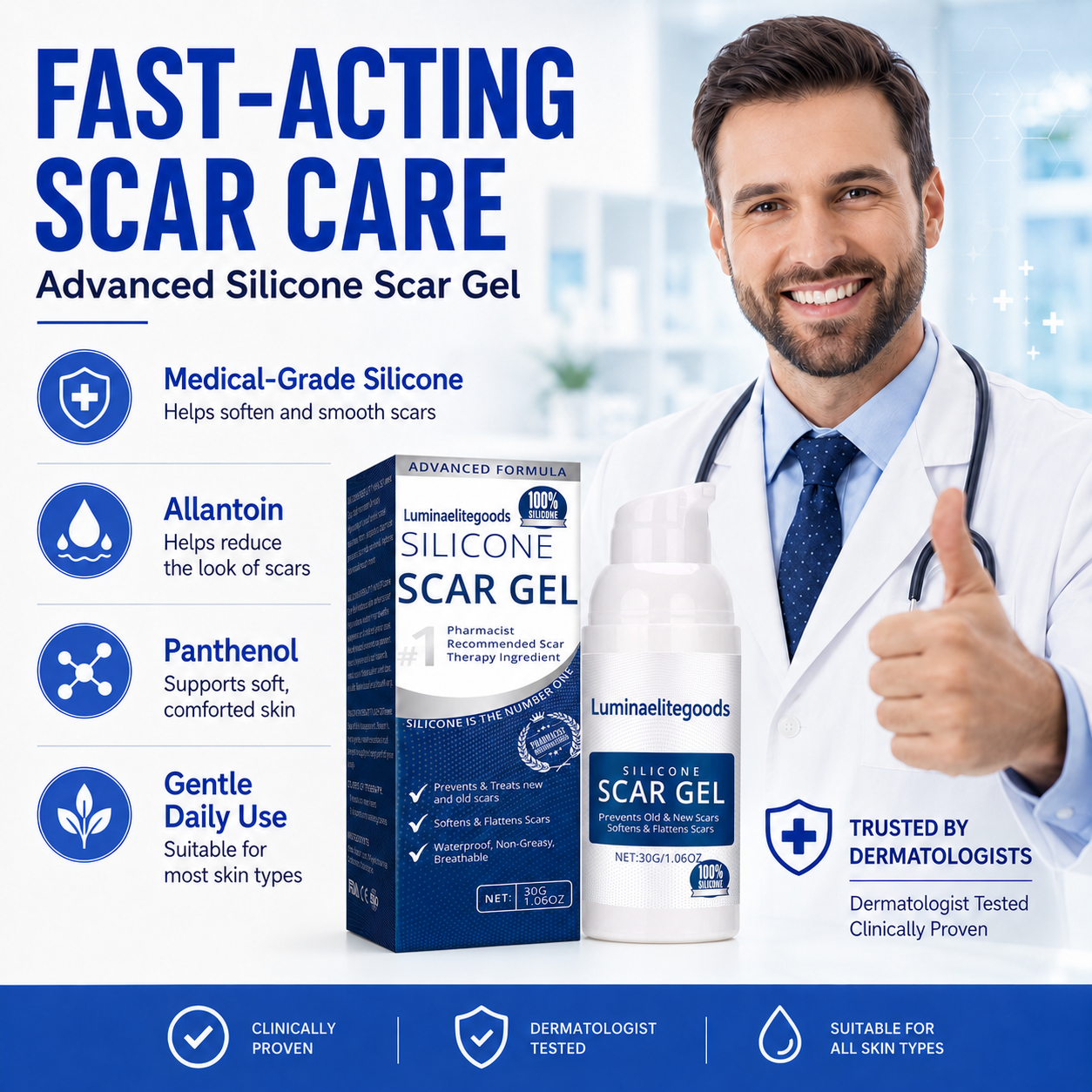 Advanced Silicone Scar Gel | Helps Soften, Smooth & Improve the Look of New and Old Scars-Zuckerberg
