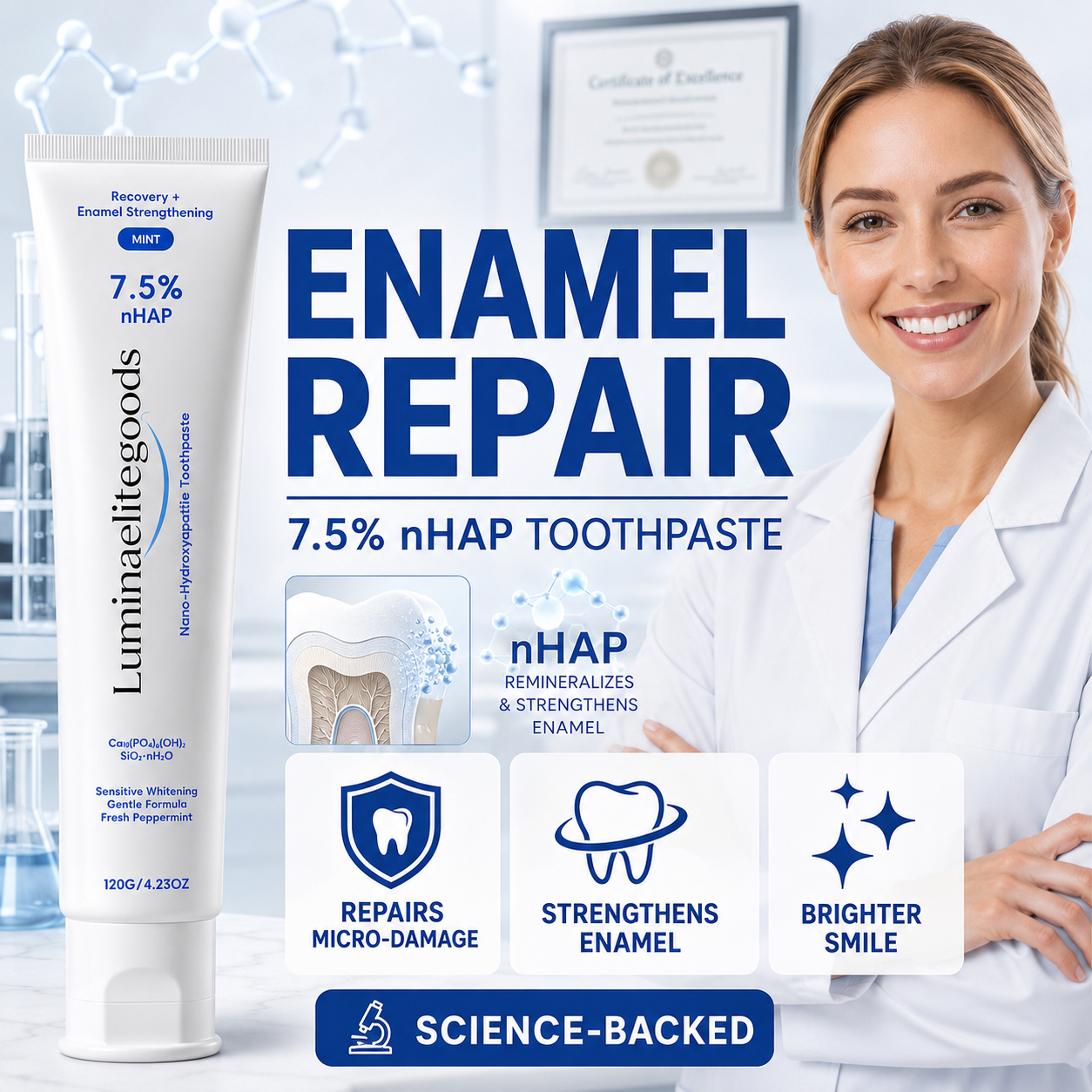 7.5% nHAP Enamel Strengthening Toothpaste | Helps Reinforce Weak Enamel, Smooth Surface Stains & Support a Brighter Smile-Zuckerberg