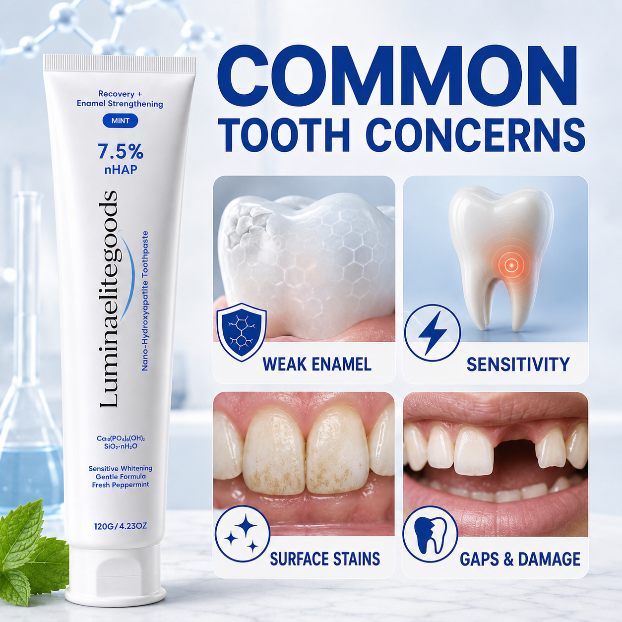 7.5% nHAP Enamel Strengthening Toothpaste | Helps Reinforce Weak Enamel, Smooth Surface Stains & Support a Brighter Smile-Zuckerberg