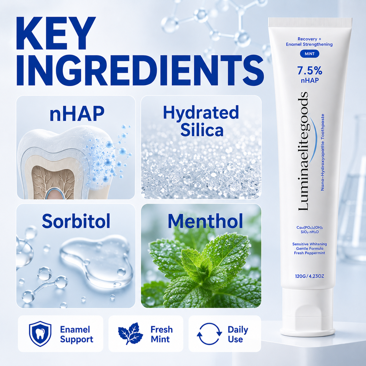 7.5% nHAP Enamel Strengthening Toothpaste | Helps Reinforce Weak Enamel, Smooth Surface Stains & Support a Brighter Smile-Zuckerberg