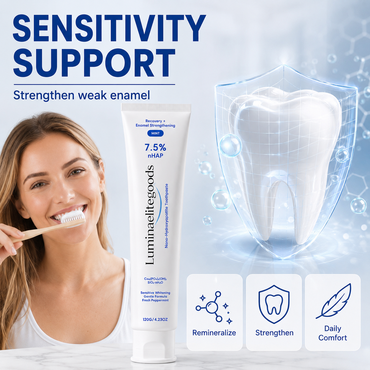 7.5% nHAP Enamel Strengthening Toothpaste | Helps Reinforce Weak Enamel, Smooth Surface Stains & Support a Brighter Smile-Zuckerberg