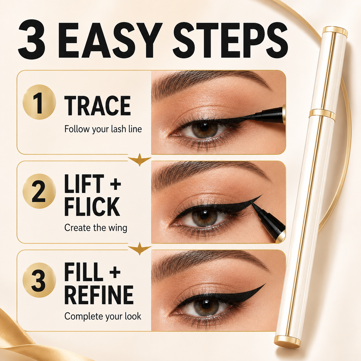 Three easy steps for applying winged eyeliner