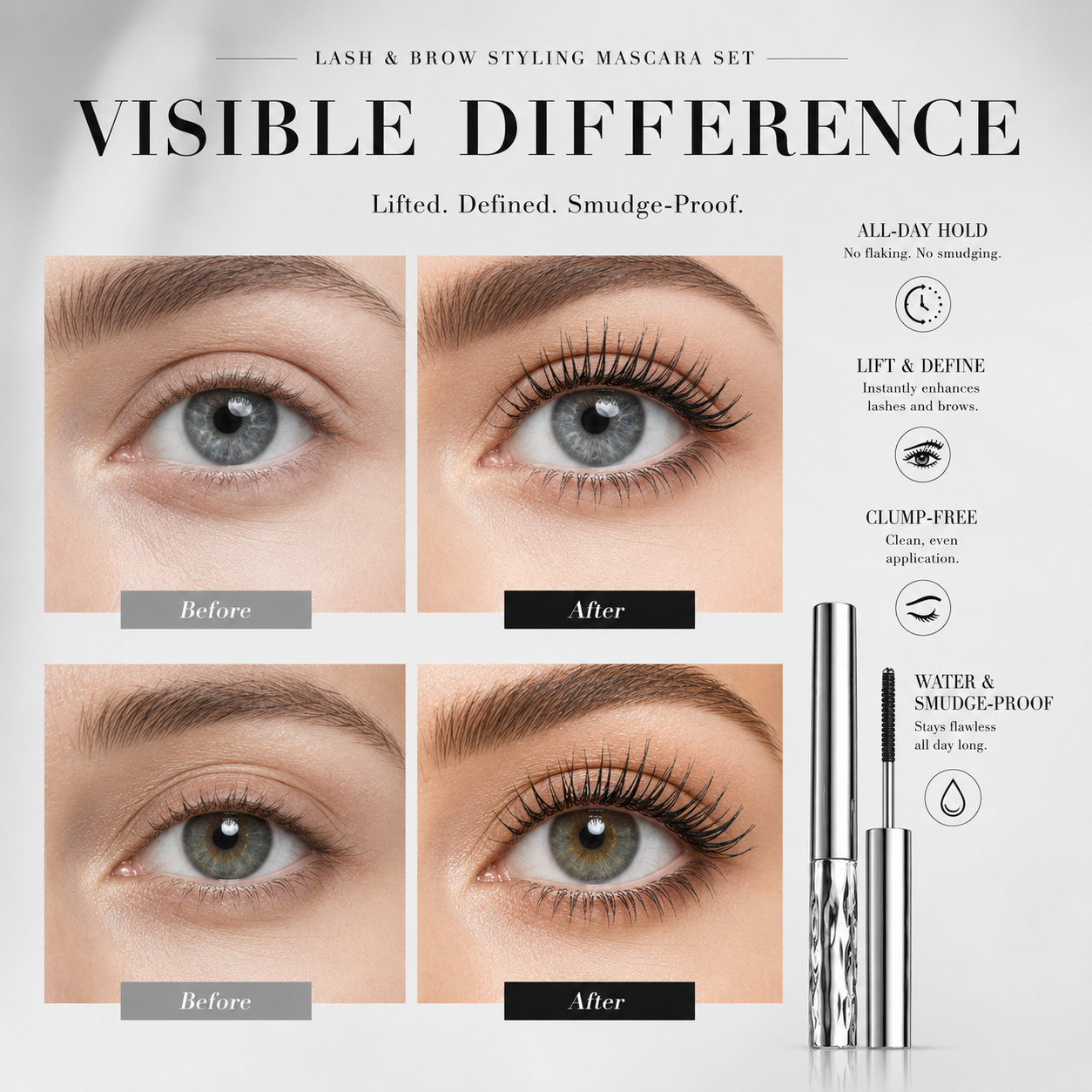 💄 24H Waterproof Mascara – Long-Lasting Volume, Length & Defined Clump-Free Lashes-YH