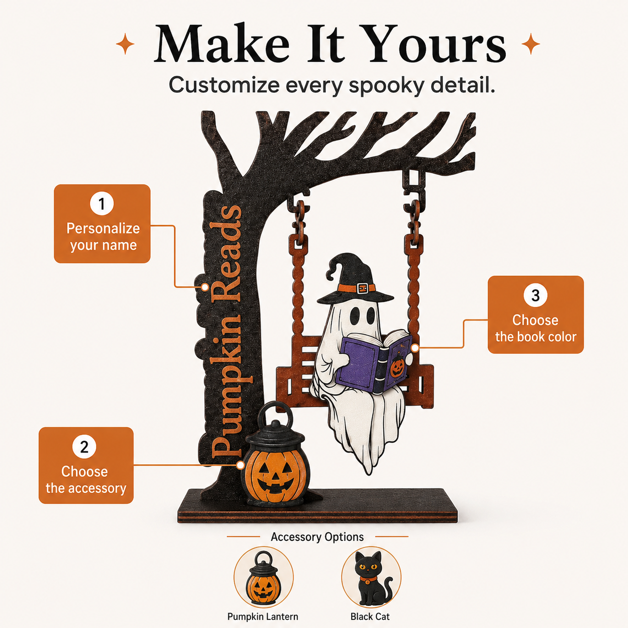 🎃 Halloween Ghost Bookshelf Decor – Cozy Reading Ghost Figurine with Magical Tree Scene for Home & Library-YH