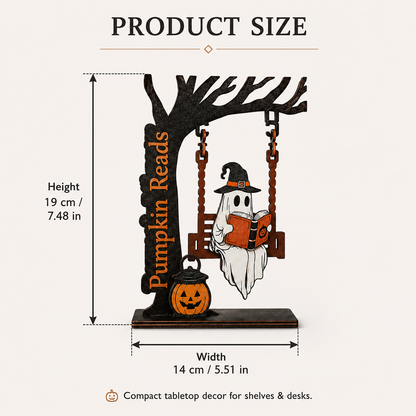 🎃 Halloween Ghost Bookshelf Decor – Cozy Reading Ghost Figurine with Magical Tree Scene for Home & Library-YH