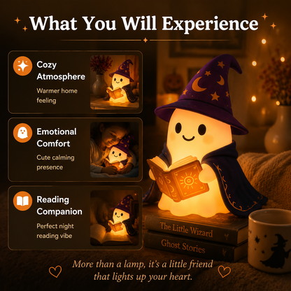 👻📚 Halloween Ghost Wizard Reading Lamp – Cozy Magical Night Light for Bookshelf & Bedroom Decor-YH