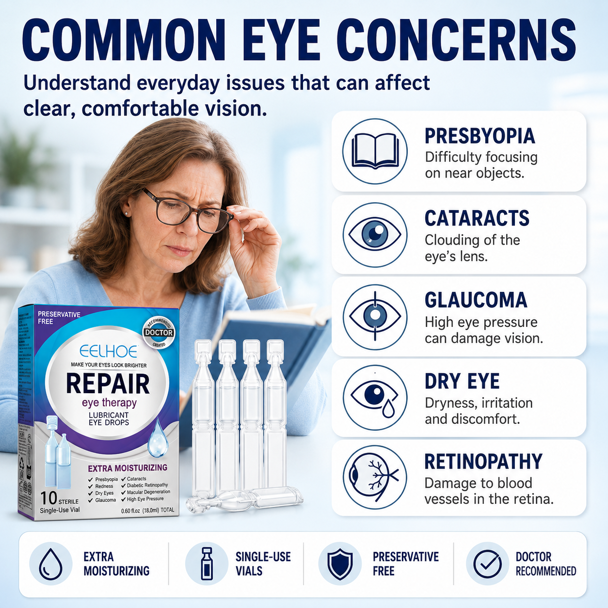 Daily Moisturizing Eye Drops | Refreshing Comfort for Dry, Tired-Feeling Eyes-YH