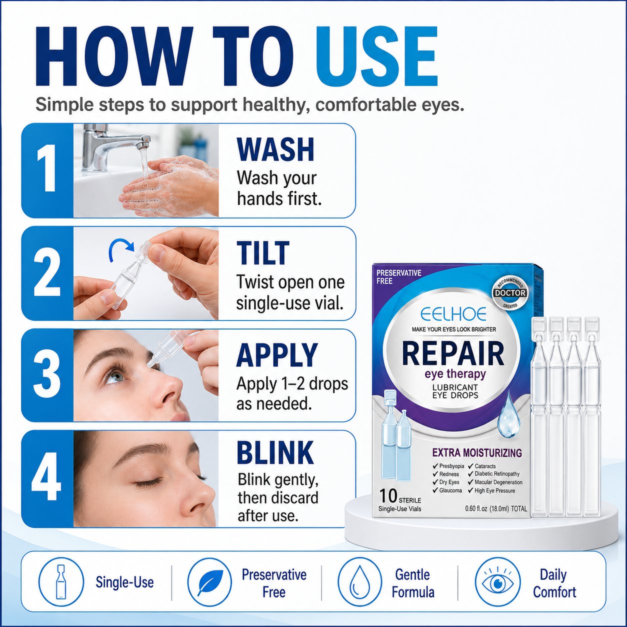 Daily Moisturizing Eye Drops | Refreshing Comfort for Dry, Tired-Feeling Eyes-YH