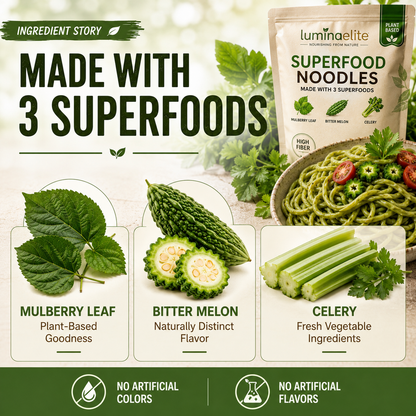 Luminaelite Superfood Noodles - Plant-Based High Fiber Noodles with Mulberry Leaf, Bitter Melon & Celery, Ready in 5 Minutes-V