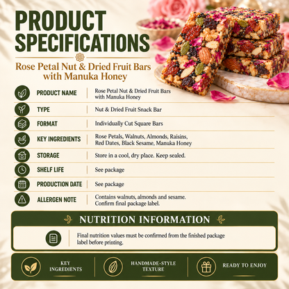 Rose Petal Nut & Dried Fruit Bars with Manuka Honey-V