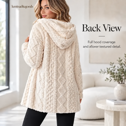 Hooded plush cardigan back view