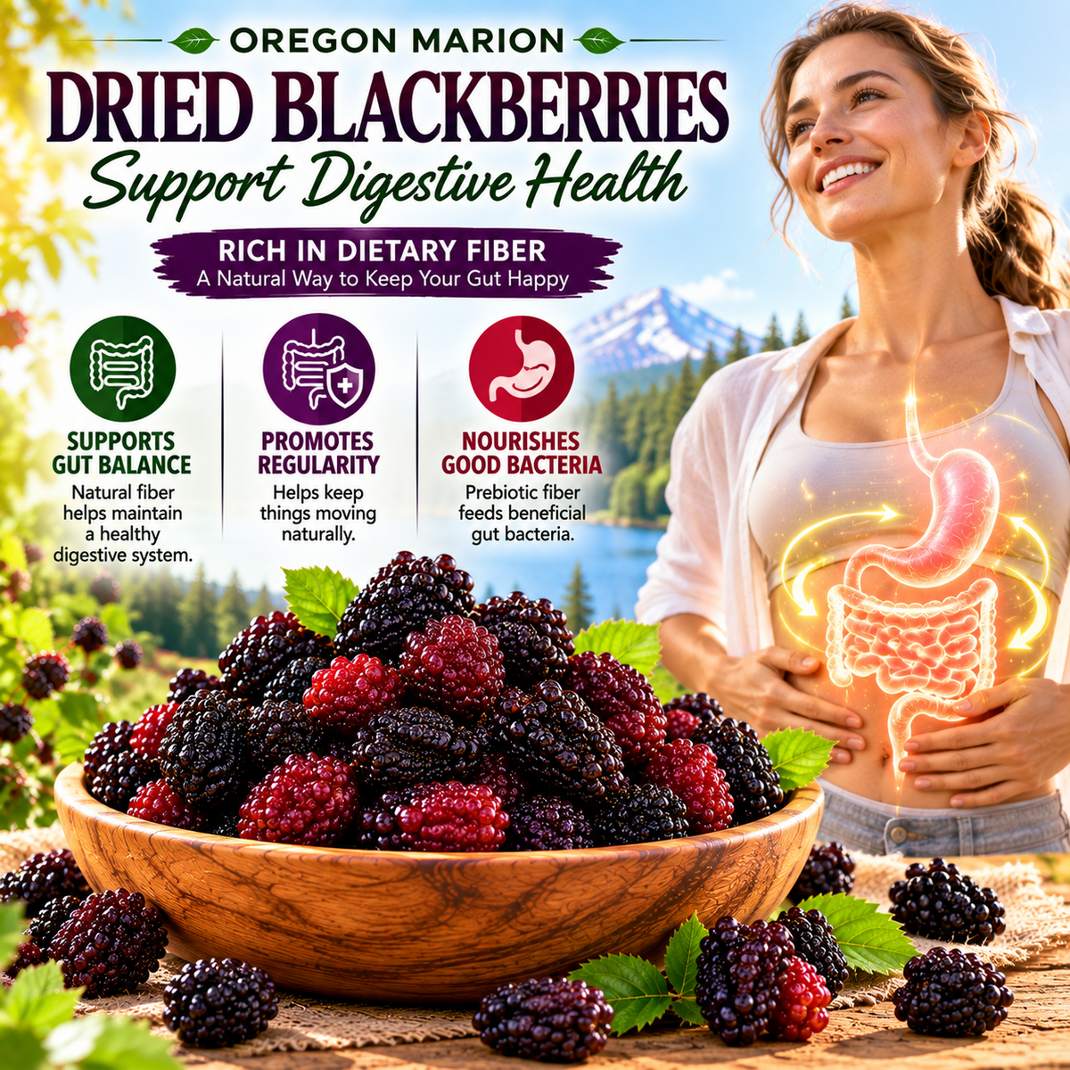 Premium Oregon Marion Dried Blackberries – Large, Plump, Naturally Sweet & Bursting with Berry Flavor -$AC