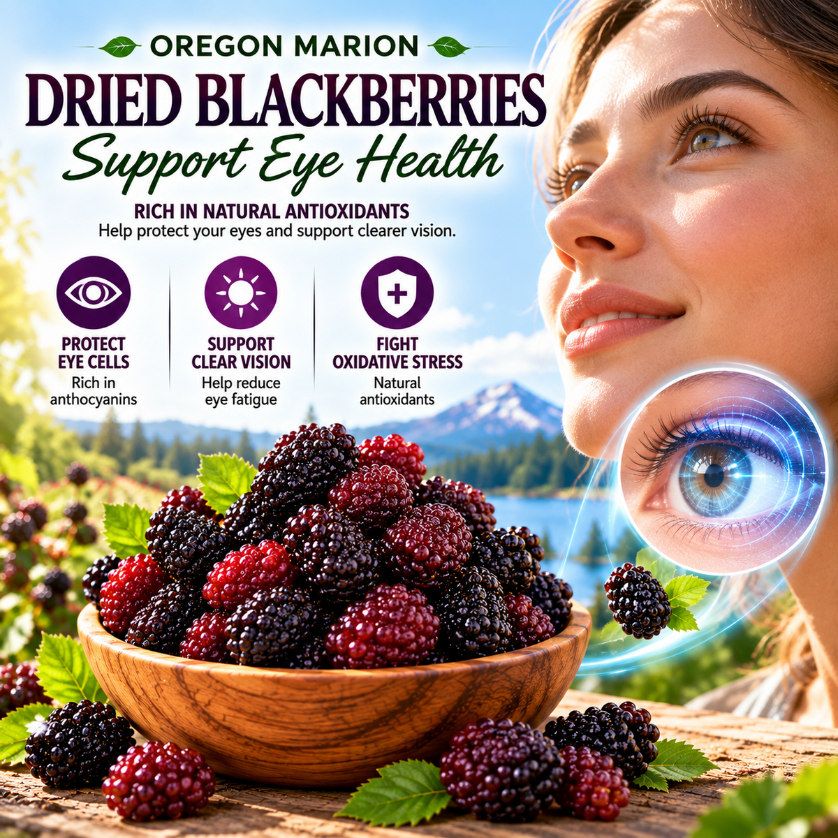 Premium Oregon Marion Dried Blackberries – Large, Plump, Naturally Sweet & Bursting with Berry Flavor -$AC