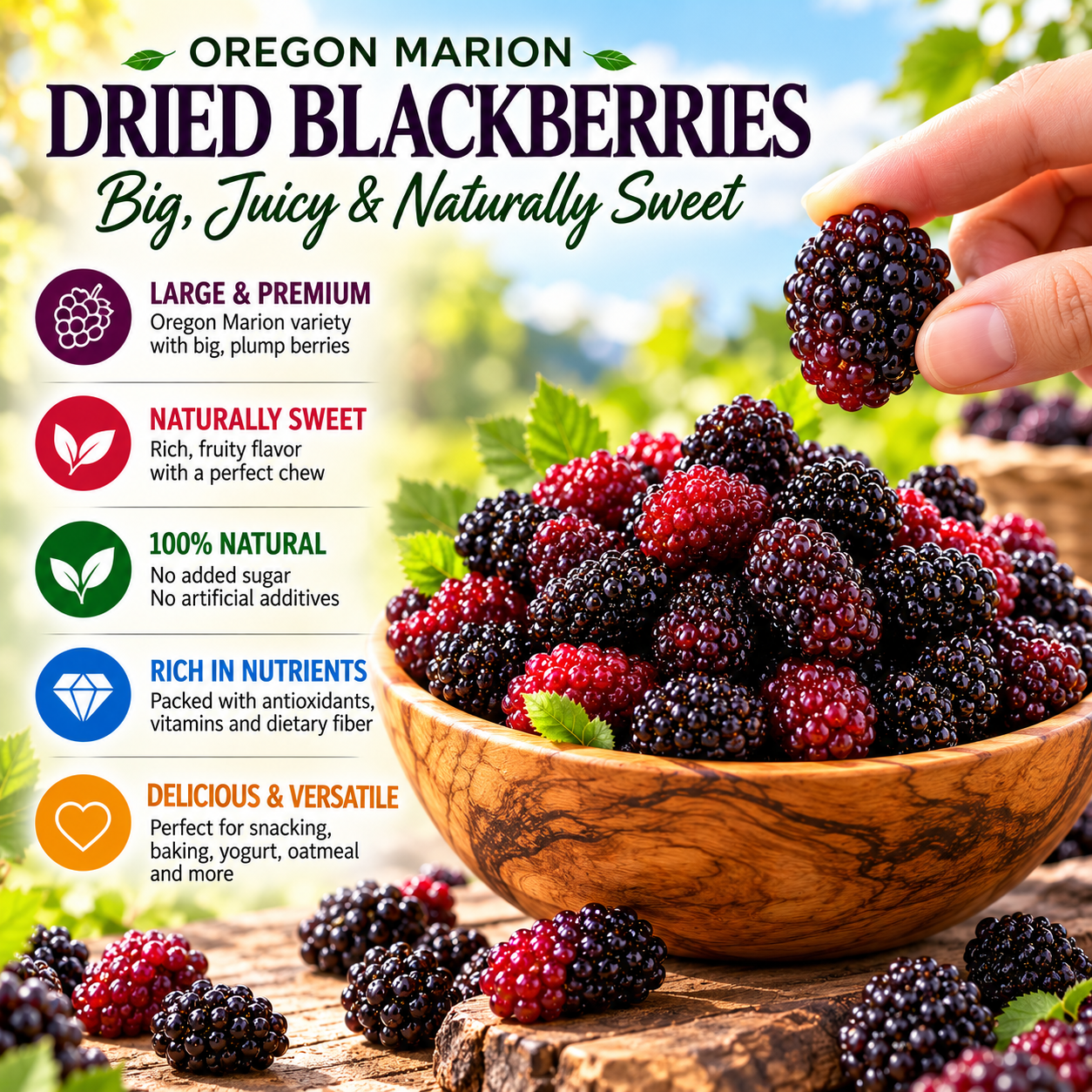 Oregon Marion dried blackberry features
