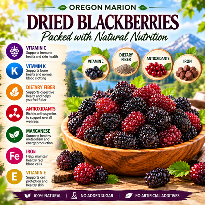Premium Oregon Marion Dried Blackberries – Large, Plump, Naturally Sweet & Bursting with Berry Flavor -$AC
