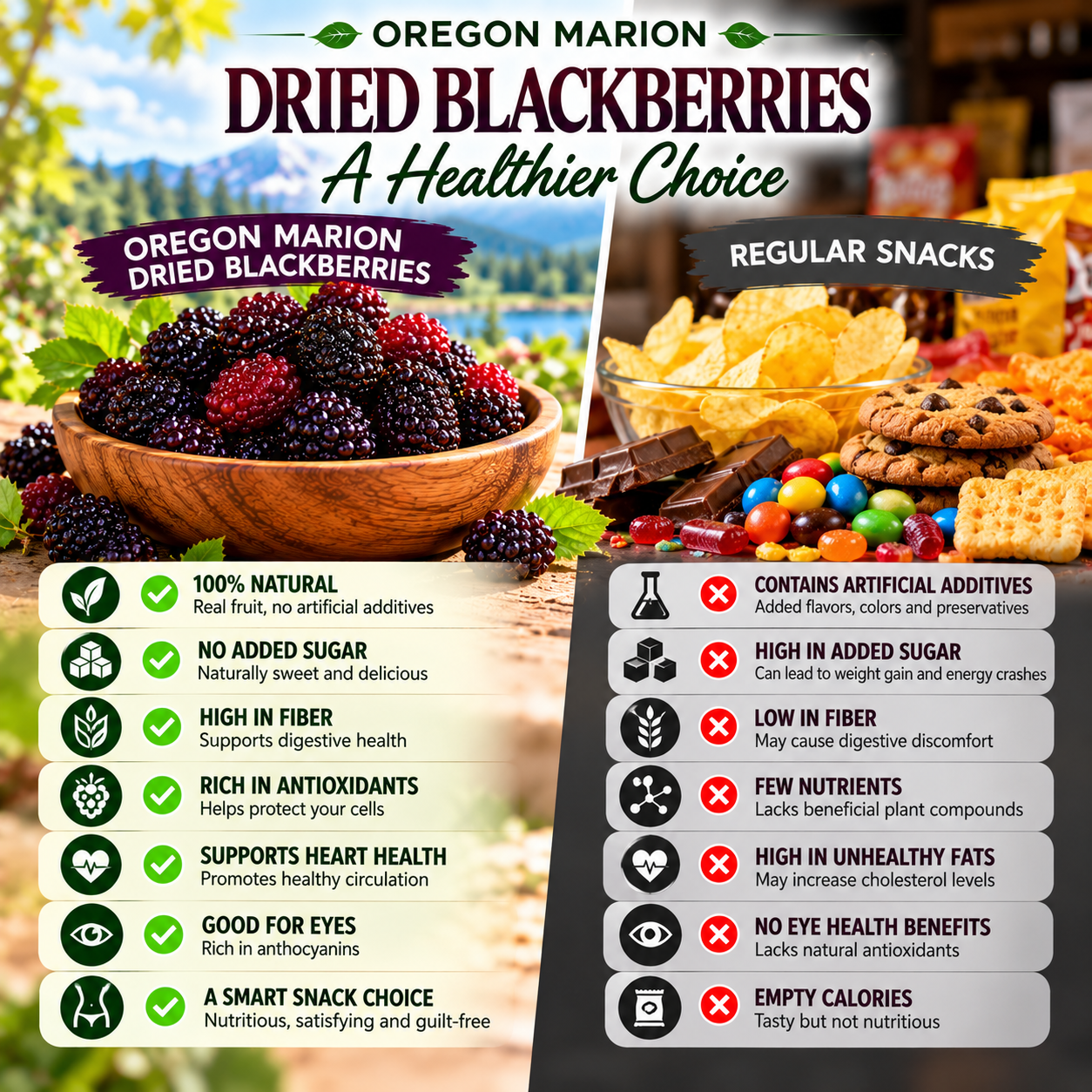 Oregon Marion dried blackberry snack comparison